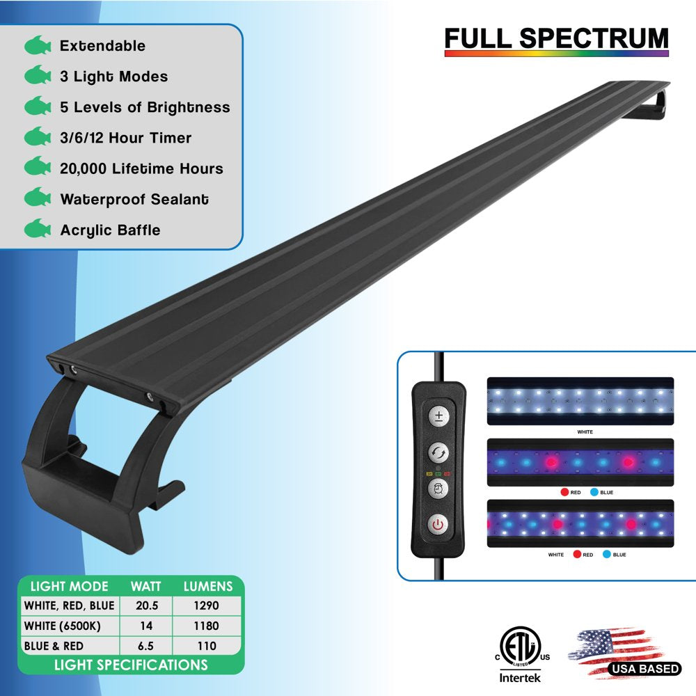 Qube 20W Full Spectrum Aquarium Light (28" - 31") Aluminum Alloy Shell with Extendable Brackets, Red, White & Blue Leds, External Remote, Suitable for Most Fish Tanks Animals & Pet Supplies > Pet Supplies > Fish Supplies > Aquarium Lighting QUBE   