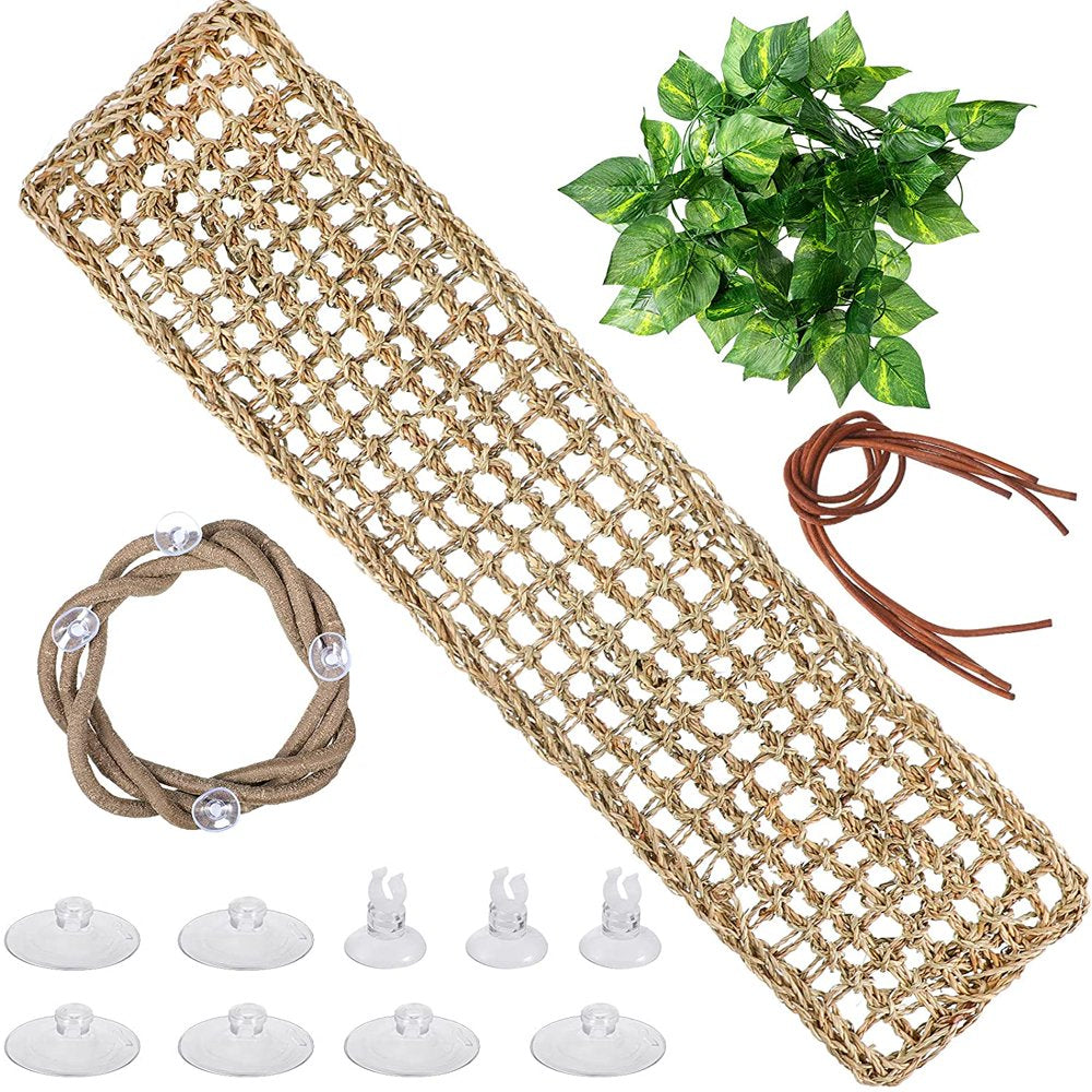Reptile Lizard Habitat Accessories Include 29.52 X 7.08 Inch Lizard Hammock, Jungle Climber Vines Flexible Leaves Habitat Reptile Decor with Suction Cups for Bearded Dragons Iguanas and Other Reptil