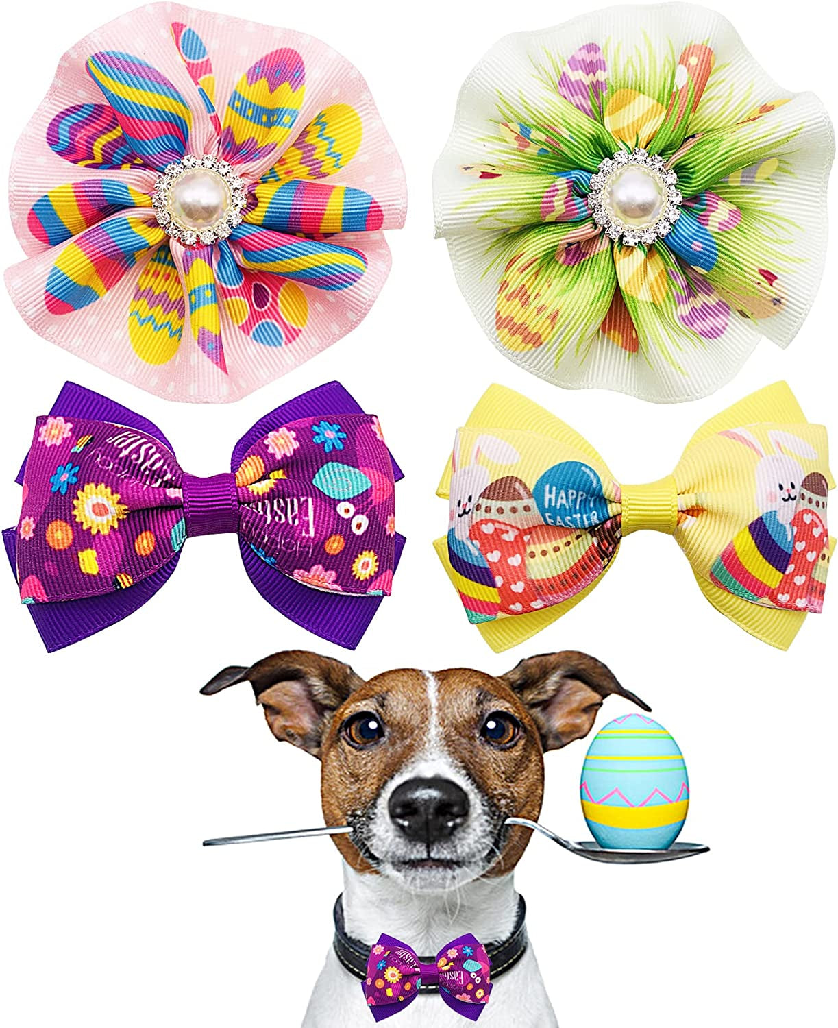 PET SHOW 4Pcs Halloween Small Dogs Collar Flowers and Bowties Charms for Cats Rabbits Slides on Puppies Medium Dog Collars Attachment Flower Bows Accessories Grooming Costumes Animals & Pet Supplies > Pet Supplies > Dog Supplies > Dog Apparel Bysitshow Easter  