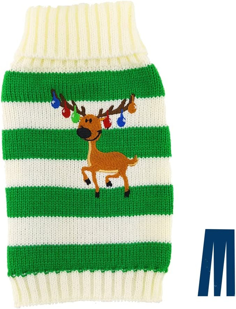 Mikayoo Pet Sweater for Small Dog/Cat,Ugly Sweater,Color Horizontal Stripes,Christmas Holiday Xmas, Elk Series, Reindeer Series,With Lights and Snowball(M) Animals & Pet Supplies > Pet Supplies > Dog Supplies > Dog Apparel ym Green/White L 