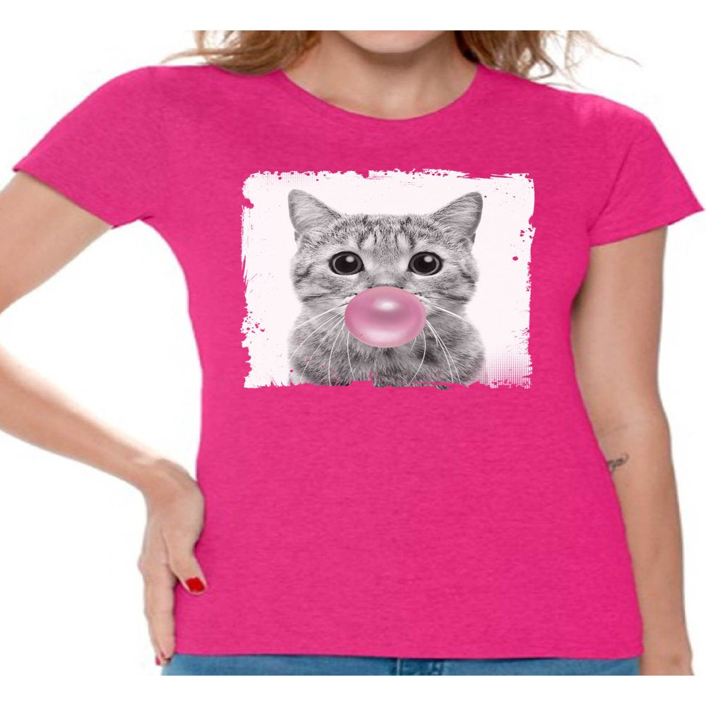 Awkward Styles Baby Cat Shirt Women T Shirt Little Cat Blowing Gum T Shirt Funny Animal Clothes T-Shirt for Woman Funny Animal Lovers Gifts for Her Cat Clothing Cat T Shirt Cute Animal T Shirt Animals & Pet Supplies > Pet Supplies > Cat Supplies > Cat Apparel Awkward Styles Pink L 