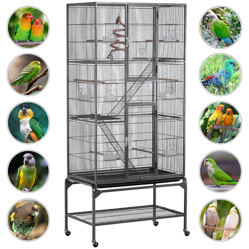 Smilemart 69" H Rolling Extra Large Metal Bird Cage with Detachable Stand for Parrots, Black Animals & Pet Supplies > Pet Supplies > Bird Supplies > Bird Cages & Stands SmileMart   