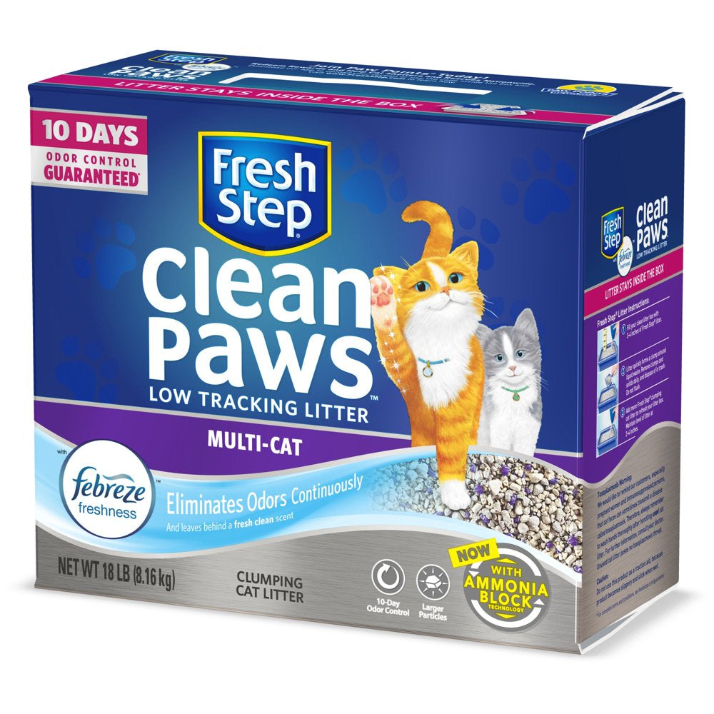 Fresh Step Clean Paws Multi-Cat Scented Litter with the Power of Febreze, Clumping Cat Litter, 18 Lbs Animals & Pet Supplies > Pet Supplies > Cat Supplies > Cat Litter The Clorox Company   