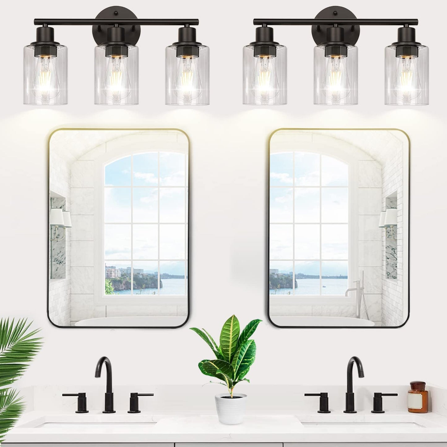 3-Light Bathroom Light Fixtures, Black Bathroom Wall Lights, Modern Bathroom Vanity Light with Clear Glass Shade, Bathroom Wall Lamp for Mirror Kitchen Bedroom Living Room Hallway Cabinet Porch Animals & Pet Supplies > Pet Supplies > Dog Supplies > Dog Apparel Zarbitta   