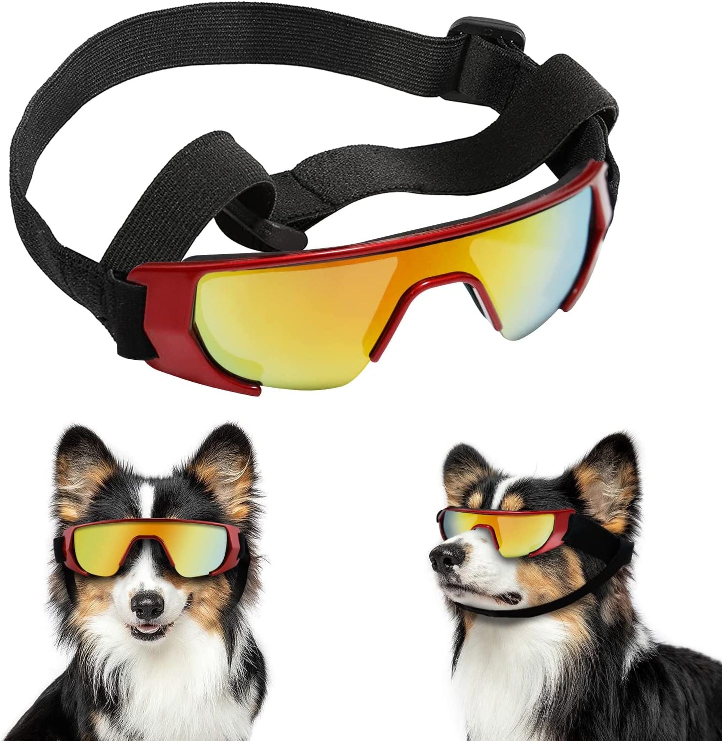 Franyyco Small Dog Sunglasses UV Protective Glasses with Adjustable Straps, UV400 Certified, High Density Foam Frame, Goggles Windproof Dustproof Anti-Fog Glasses Animals & Pet Supplies > Pet Supplies > Dog Supplies > Dog Apparel FranyyCo Red  