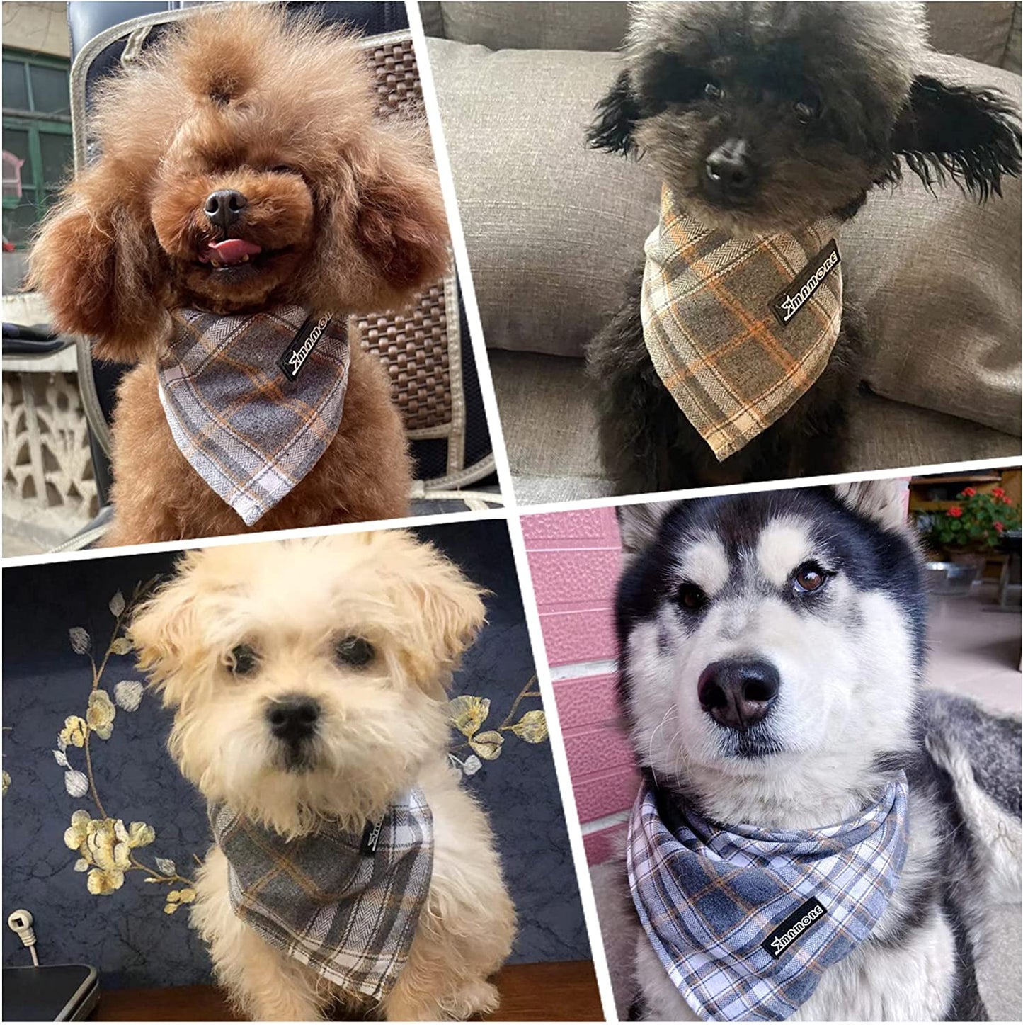 Soft Washable Plaid Bandanas for Dogs and Cats,Adjustable Triangle Bib Comfortable Scarfs for Girl Boy Dogs Puppies (Grey, Large) Animals & Pet Supplies > Pet Supplies > Dog Supplies > Dog Apparel MAMORE   