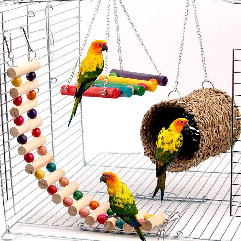 TONKBEEY Bird Nest Hut Swing Wood Ladder Small Animals House Pet Cage Habitats Decor Animals & Pet Supplies > Pet Supplies > Small Animal Supplies > Small Animal Habitats & Cages TONKBEEY   