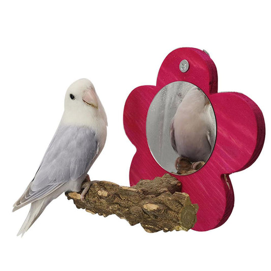 Gecorid Flower Bird Mirror with Perch Parrot Wood Perch Stand Birdcage Fun Stands for Small Parrot Canaries Parakeet Cockatiel Lovebird Exceptional Animals & Pet Supplies > Pet Supplies > Bird Supplies > Bird Cages & Stands Gecorid Red  