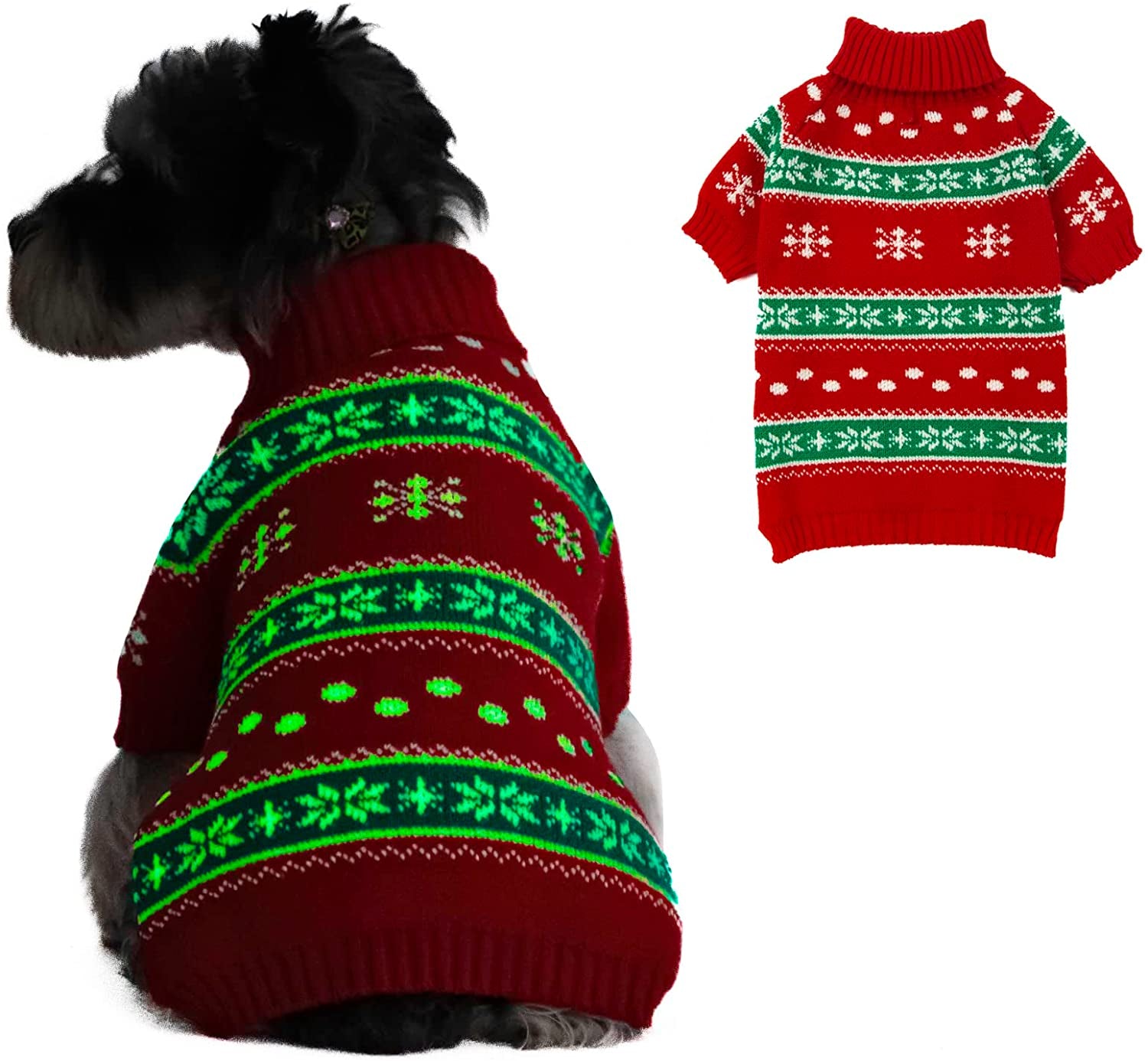 𝟮𝟬𝟮𝟮 Furryilla Small Dog Sweater Dog Skeleton Costume with Glow in the Dark Pattern and Harness Hole, Turtleneck Ugly Christmas Sweater Coat Winter Sweater for Chihuahua XXS XS and Small Dogs Cat Animals & Pet Supplies > Pet Supplies > Dog Supplies > Dog Apparel Furryilla Red Dog Sweater XS for 3-6 lbs 