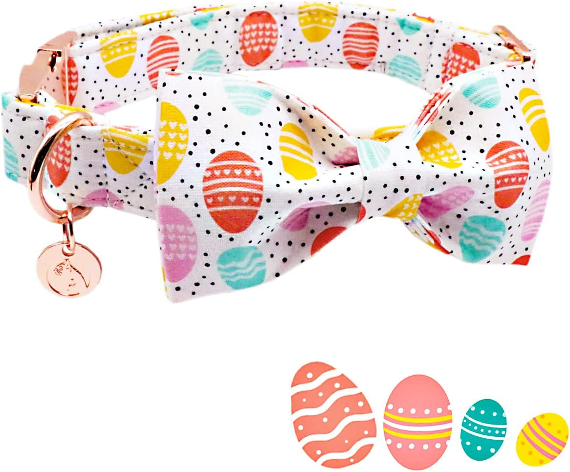 DOGWONG Easter Dog Collar with Bowtie, Easter Egg Holiday Dog Collar Comfortable Durable Dog Collar for Small Medium Large Dog Animals & Pet Supplies > Pet Supplies > Dog Supplies > Dog Apparel DOGWONG   