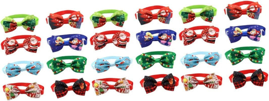 SECFOU 24 Pcs Decoration Holiday Dogs Costume for Bowtie with Xmas Christmas Color Medium Festival Pets Kitten Grooming Mixed Printing Collars Tie Accessory Accessories Small Bowkont Animals & Pet Supplies > Pet Supplies > Dog Supplies > Dog Apparel SECFOU Assorted Colorx3pcs 6x3.5cmx3pcs 