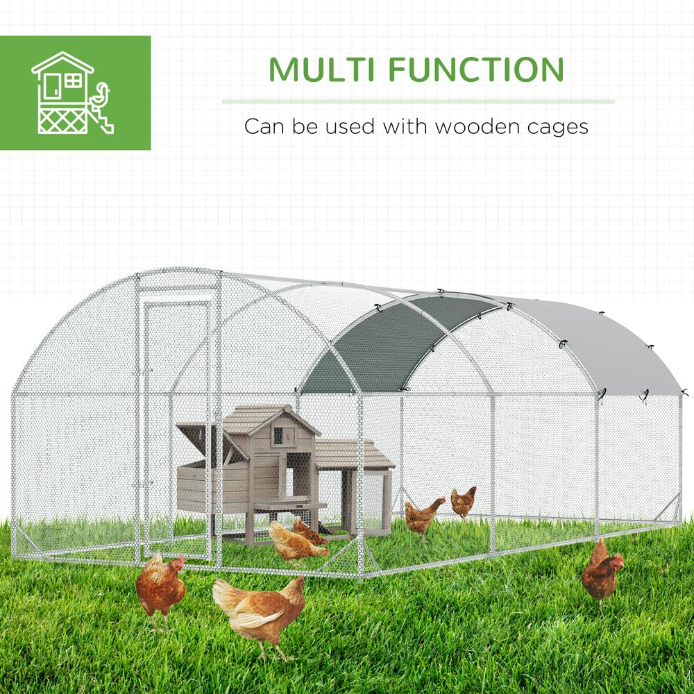 Pawhut Galvanized Large Metal Chicken Coop Cage Walk-In Enclosure Poultry Hen Run House Playpen Rabbit Hutch with Cover for Outdoor Backyard 9.2' X 18.7' X 6.5' Silver Animals & Pet Supplies > Pet Supplies > Dog Supplies > Dog Kennels & Runs Aosom LLC   