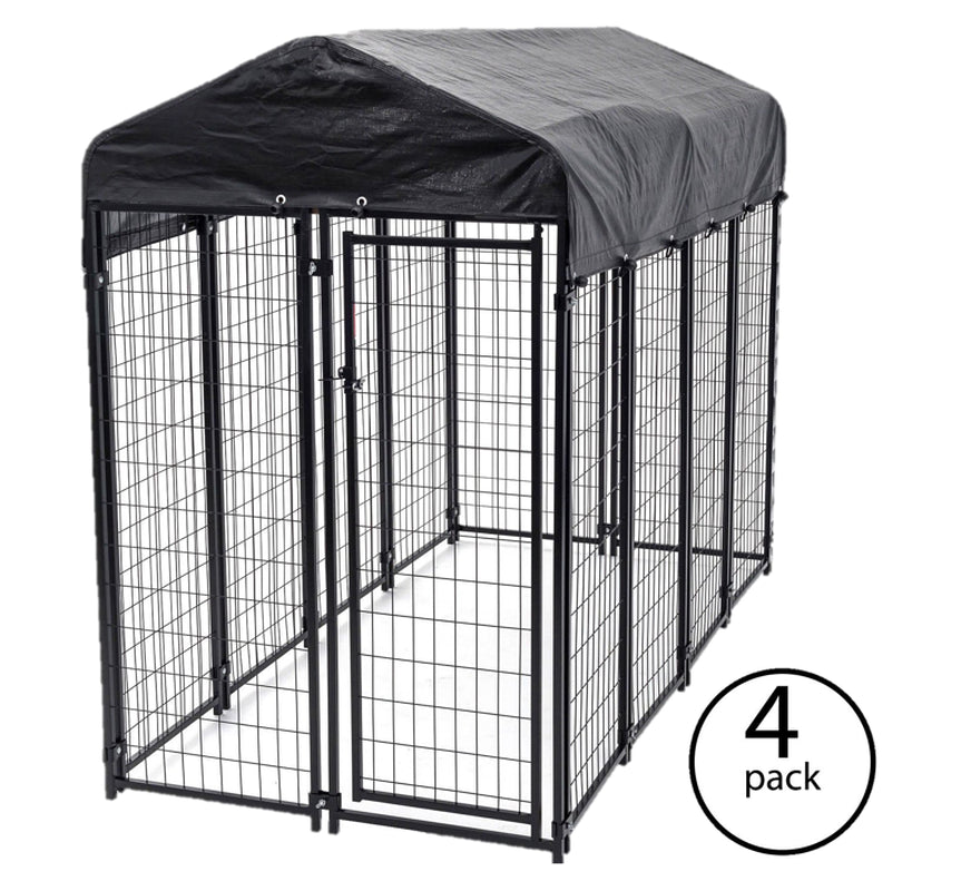 Lucky Dog Single-Door Outdoor Welded Wire Pet Kennel with Cover, Black, 8'L X 4'W X 6'H, 2 Pack Animals & Pet Supplies > Pet Supplies > Dog Supplies > Dog Kennels & Runs Lucky Dog 4  