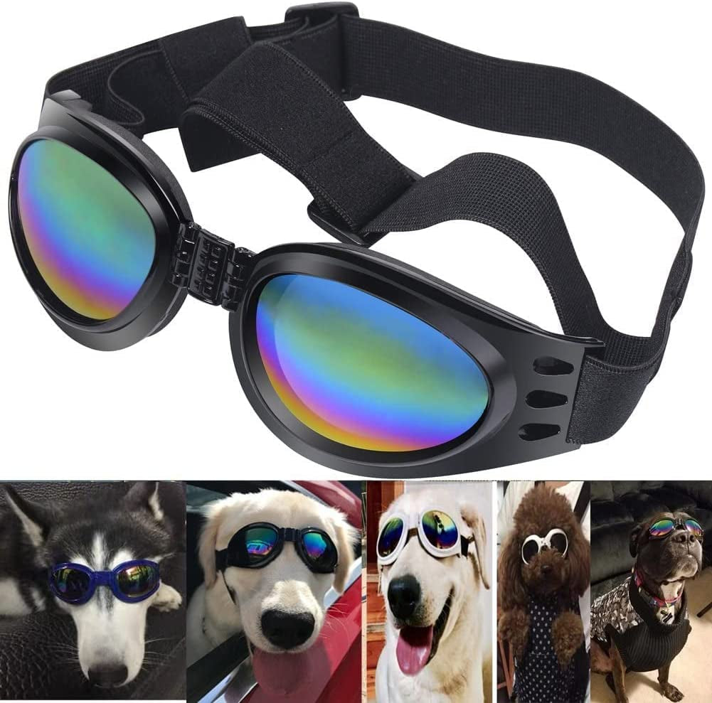 Dog Sunglasses, Adjustable Folding Eye Wear UV Protection Windproof Polarized Sunglasses with Storage Bag for Dogs (Blue) Animals & Pet Supplies > Pet Supplies > Dog Supplies > Dog Apparel CIAWASEI Black  