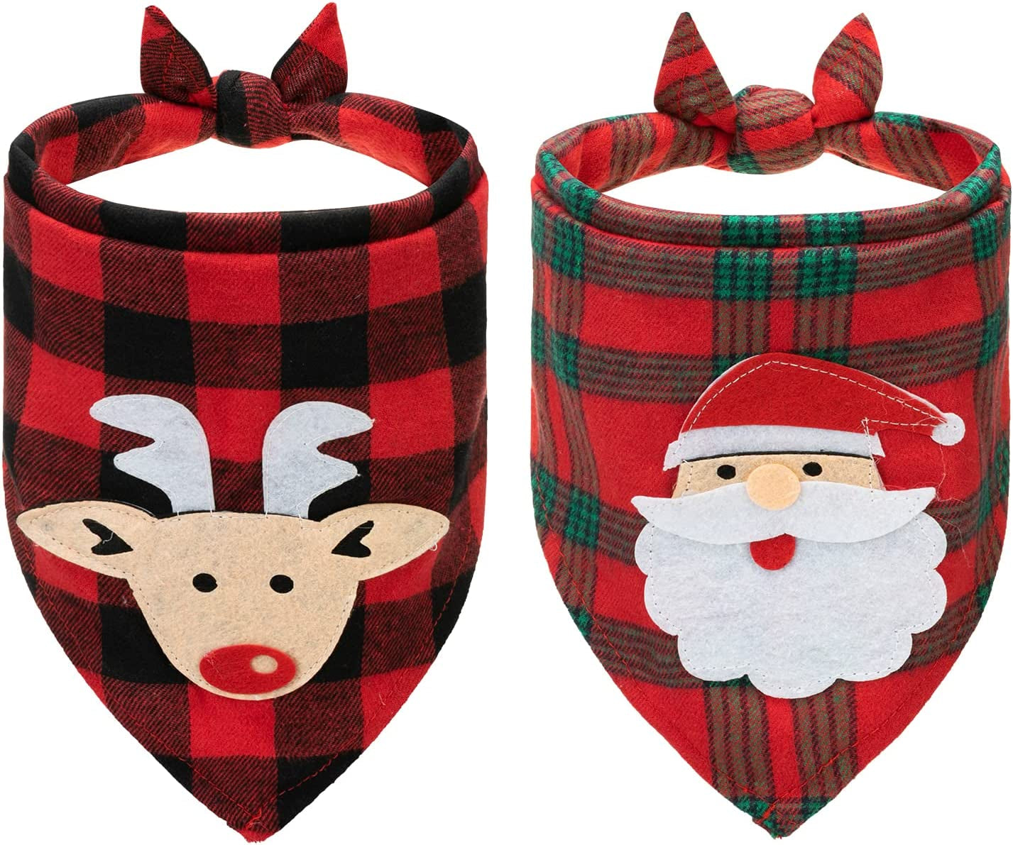 PAWCHIE 2 PCS Christmas Dog Bandanas with Handmade Applique (Santa Claus & Elk), Washable Plaid Triangle Bibs Scarfs for Puppy Animals & Pet Supplies > Pet Supplies > Dog Supplies > Dog Apparel PAWCHIE   