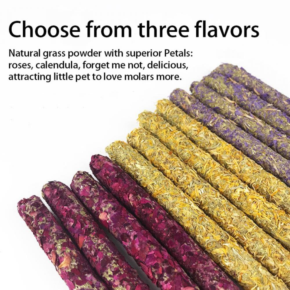 Natural Flowers Flavored Timothy Hay Sticks Rabbit Chew Toys Hamster Molar Snacks Perfect Food Accessories for Bunny Guinea Pigs Rats Chinchillas Gerbils and Other Small Animals Animals & Pet Supplies > Pet Supplies > Small Animal Supplies > Small Animal Treats Autmor   