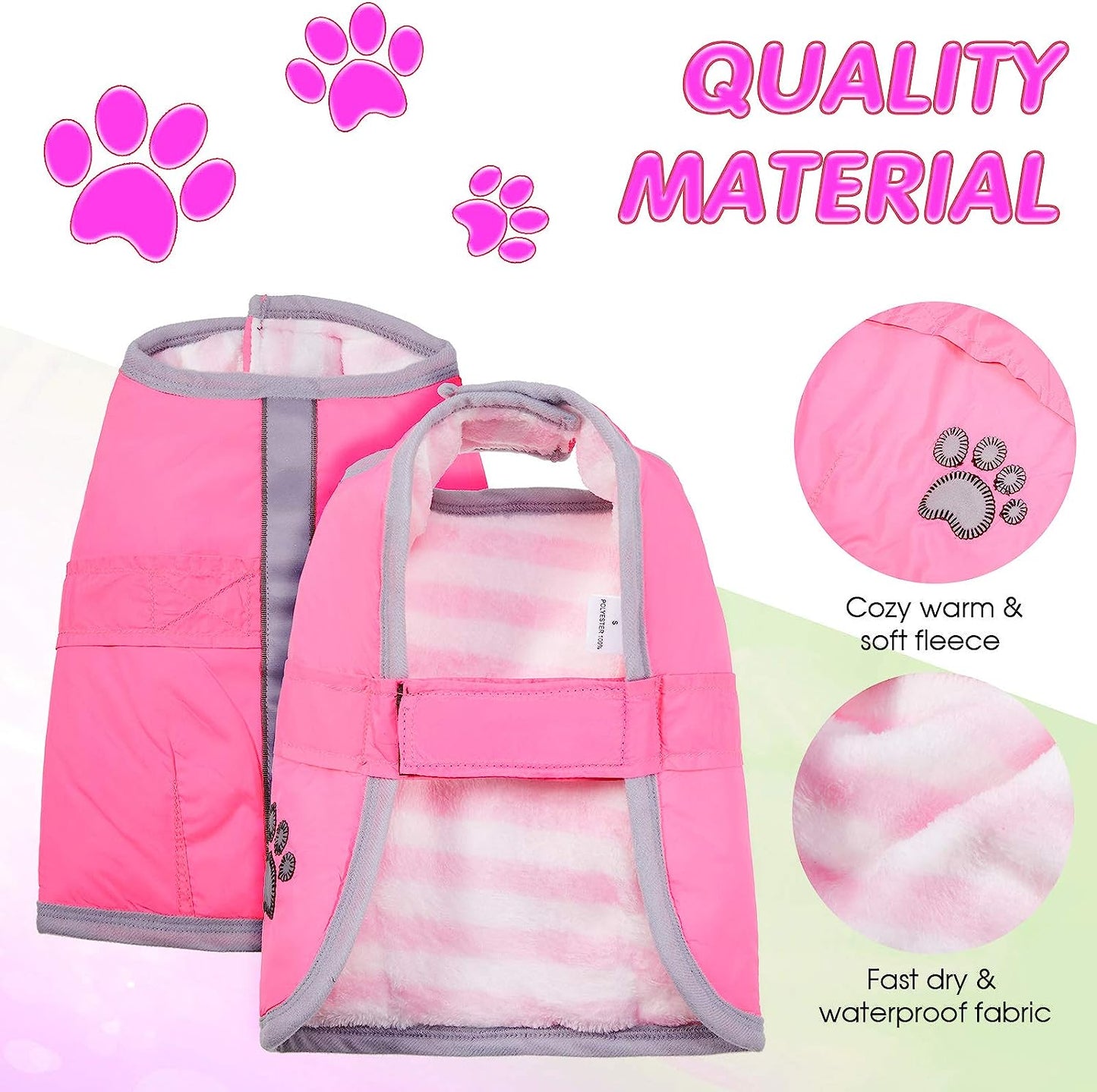 2 Pieces Winter Dog Coat Reflective Dog Jacket Fleece Lining Pet Vest Outfit Clothes Waterproof Windproof Cold Weather Jacket Warm Winter Dog Apparel for Small Dogs (S) Animals & Pet Supplies > Pet Supplies > Dog Supplies > Dog Apparel Geyoga   