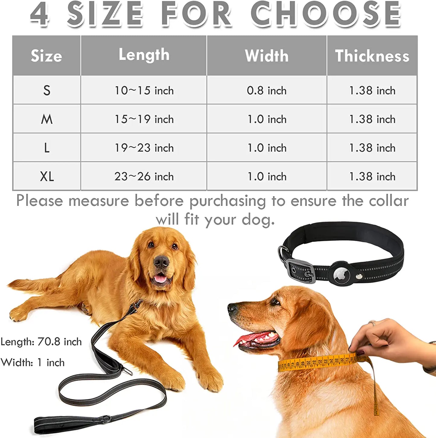 Ufandia Airtag Dog Collar, Reflective Air Tag Dog Collar GPS Pet Collar and Leash Set Combo, Padded Airtag Case Holder Dog Collar with 6 Ft Dog Traction Rope for Medium & Large Dogs Electronics > GPS Accessories > GPS Cases Ufandia   