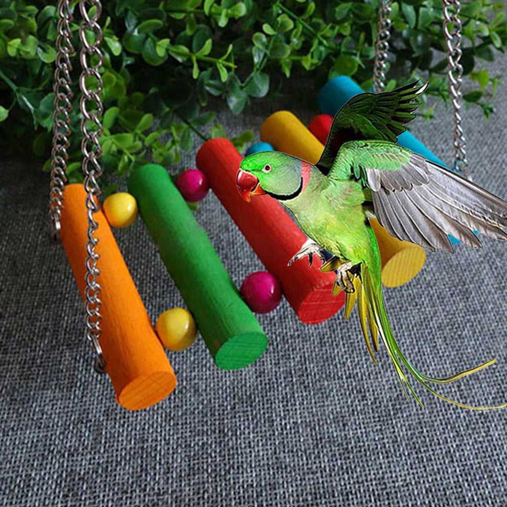 SPRING PARK Pet Bird Parrot Parakeet Budgie Cockatiel Cage Hammock Swing Hanging Toy with Longer Chain and 5 Colorful Wood Sticks