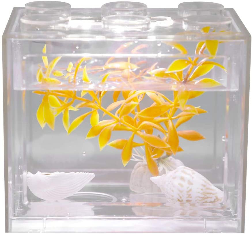 Mini Aquarium Box Small Betta Fish Tank Multifunctional USB Rechargeable Fish Tank with LED Light Lamp Reptile Feeding Box Tank Building Block Fish Bowl Home Decor LED Light Feeding Box(Blue) Animals & Pet Supplies > Pet Supplies > Fish Supplies > Aquarium Lighting EIMELI Transparent  