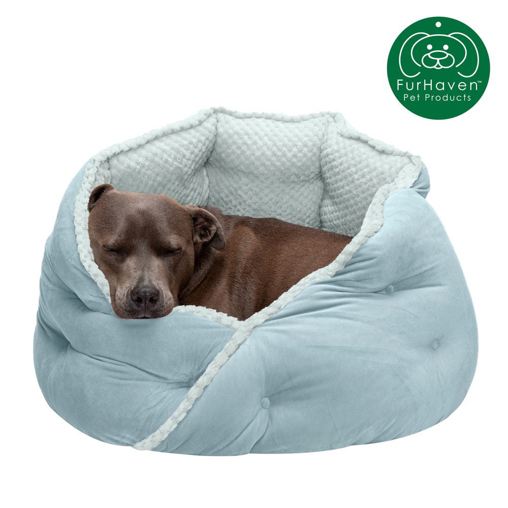 Furhaven Pet Products Minky Faux Fur & Velvet Hug Bed for Dogs & Cats Animals & Pet Supplies > Pet Supplies > Cat Supplies > Cat Beds FurHaven Pet M Aquamarine 