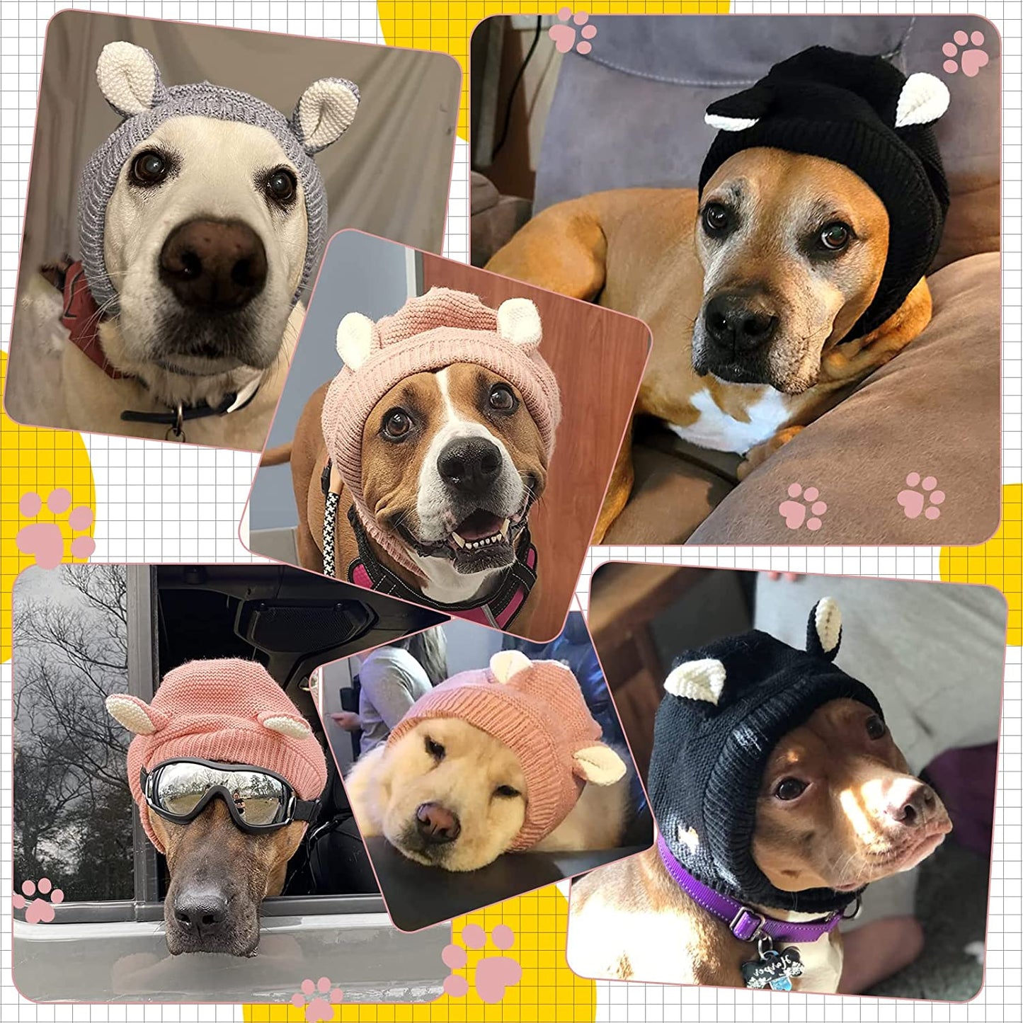 Quiet Ears for Dogs, Dog Ear Muffs Noise Protection Knitted Dog Hats Pet Ears Warm Dog Ear Cover Winter Hat Dog Snood Head Wrap Bunny Costume for Medium to Large Dogs Cats Pets (Yellow) Animals & Pet Supplies > Pet Supplies > Dog Supplies > Dog Apparel Frienda   