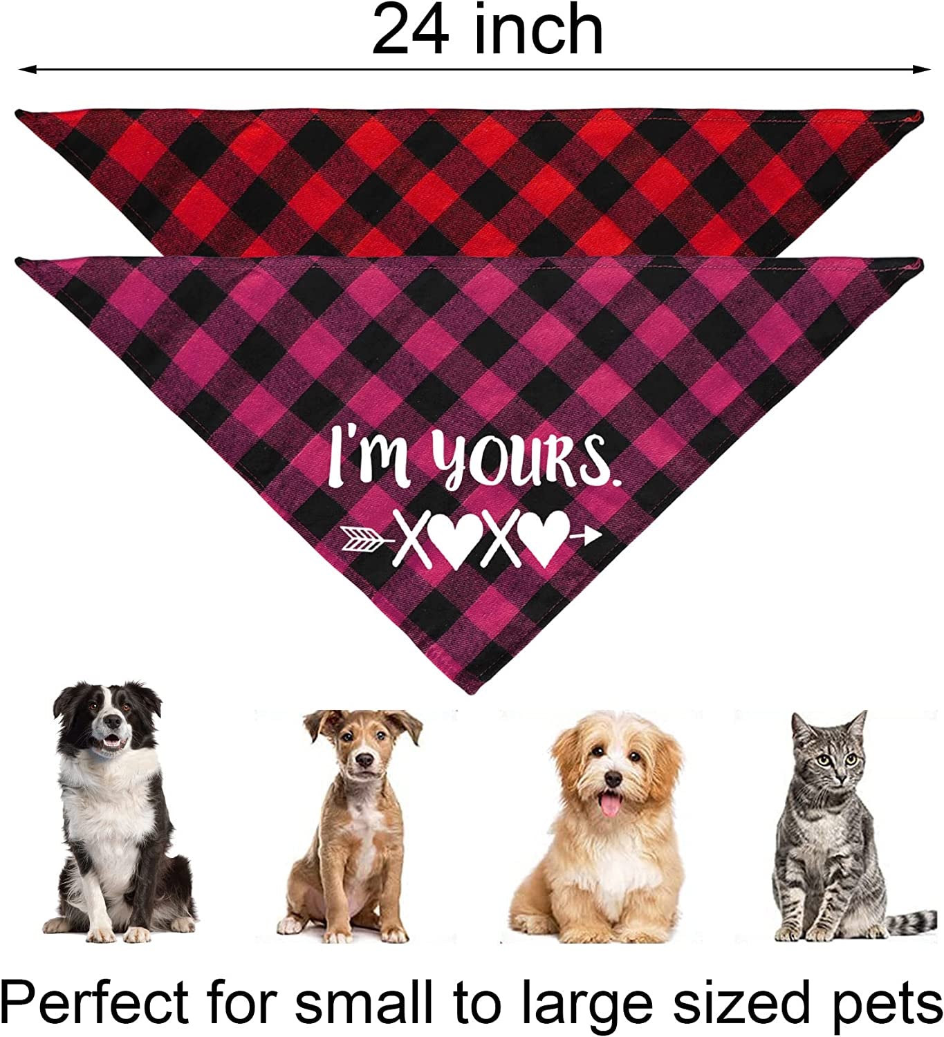 JOTFA 2 Pack Valentine’S Day Dog Bandanas, Plaid Dog Puppy Valentines Bandana Scarf for Small Medium Large Dogs Pets (Red & Pink) Animals & Pet Supplies > Pet Supplies > Dog Supplies > Dog Apparel JOTFA   