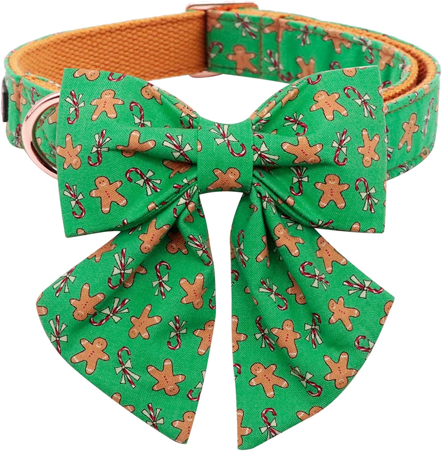 Lionet Paws Dog Collar with Bow Tie - Soft Comfortable Adjustable Collars with Metal Buckle for Medium Dogs, Neck 13.5-22 Inches Animals & Pet Supplies > Pet Supplies > Dog Supplies > Dog Apparel lionet paws Gingerbread Man XL Collar&Bow (Pack of 1) 