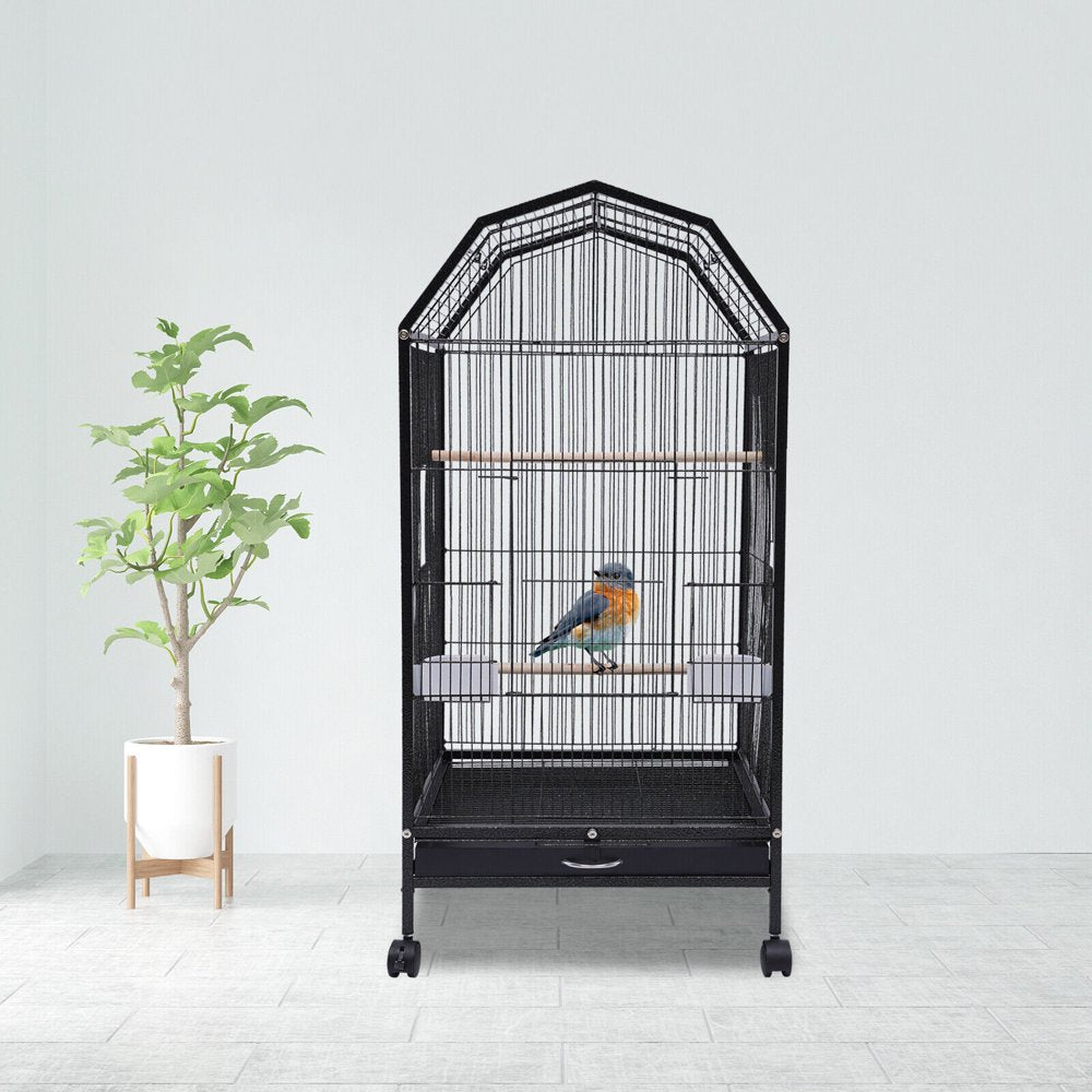 Miumaeov Black Iron Parakeet Bird Cage with Stand Metal Panorama Pet Bird Flight Cages with Wheels Feeding Cups and Standing Poles Animals & Pet Supplies > Pet Supplies > Bird Supplies > Bird Cages & Stands Miumaeov   