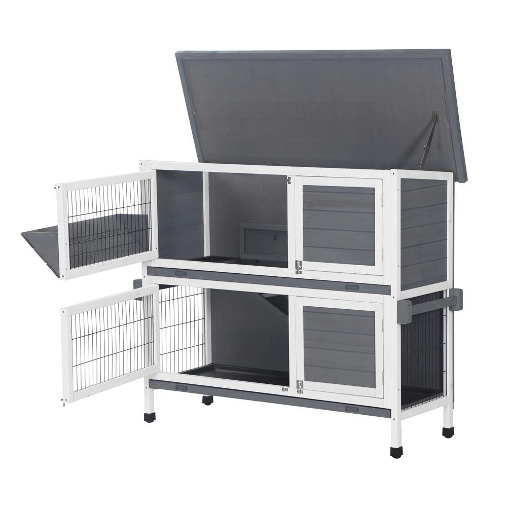 Ktaxon 48" 2-Tier Wooden Rabbit Hutch Chicken Coop Bunny Cage Wooden Small Animal Habitat with Tray White Gray Animals & Pet Supplies > Pet Supplies > Small Animal Supplies > Small Animal Habitats & Cages Ktaxon   