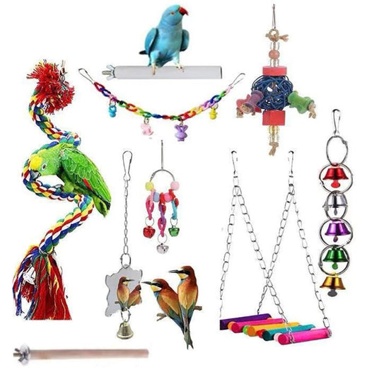 Bird Swing Chewing Toys- Parrot Hammock Bell Toys Suitable for Small Parakeets, Cockatiels, Conures, Finches,Budgie,Macaws Birdcage Accessories Animals & Pet Supplies > Pet Supplies > Bird Supplies > Bird Cage Accessories Color Profit Kids 9 Pcs  