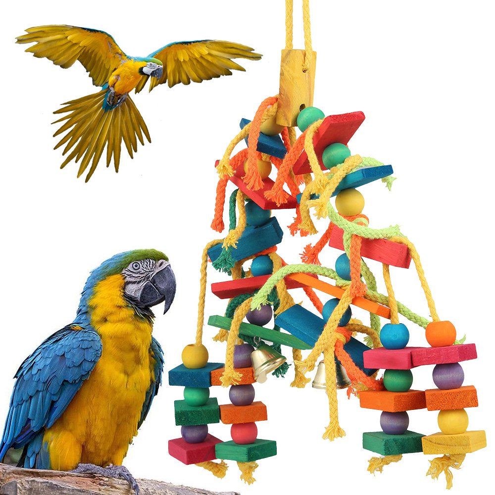 HOTBEST Large Parrot Pet Bird Toys Budgie Perch Cockatiel Chew Hanging Cage Wooden Br Animals & Pet Supplies > Pet Supplies > Bird Supplies > Bird Toys HOTBEST   