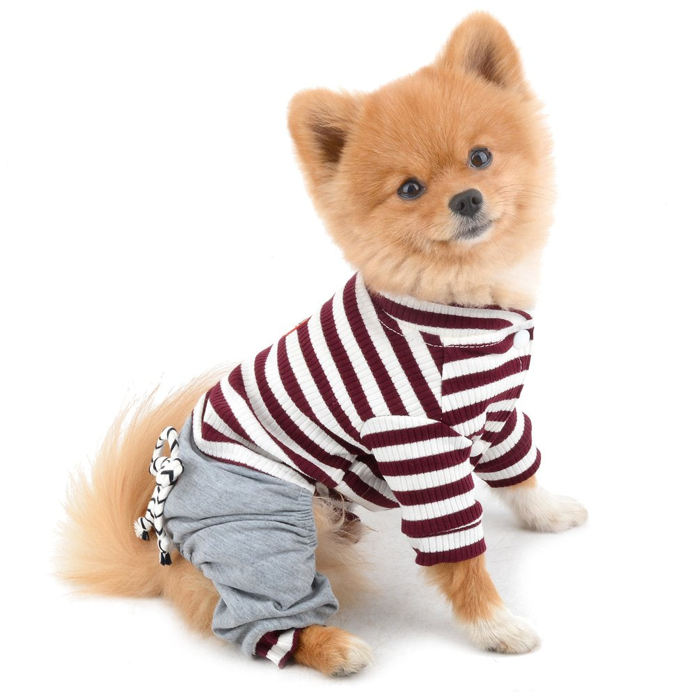 SELMAI Small Dog Stripe Jumpsuit Puppy Pajamas Pjs with Pant Comfy Cotton Pet Clothes Cat Apparel Pyjamas Shirt for Chihuahua Yorkie Boys Animals & Pet Supplies > Pet Supplies > Dog Supplies > Dog Apparel SELMAI   