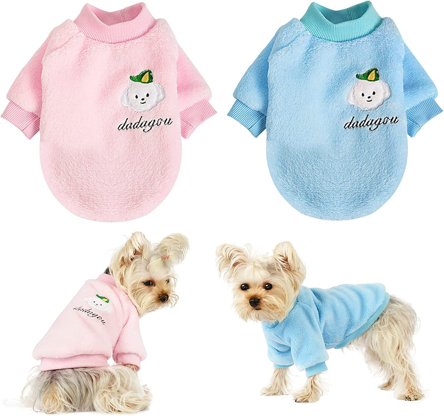 4 Pieces Small Dog Sweaters Chihuahua Fleece Clothes XXS~S Winter Warm Puppy Sweaters Boys Girls Tiny Dog Outfits for Teacup Yorkie Puppies Extra Small Breed Costume (X-Small Bust 10.23") Animals & Pet Supplies > Pet Supplies > Dog Supplies > Dog Apparel Kosiyi Pink+Blue Large (12-16 Ib) 