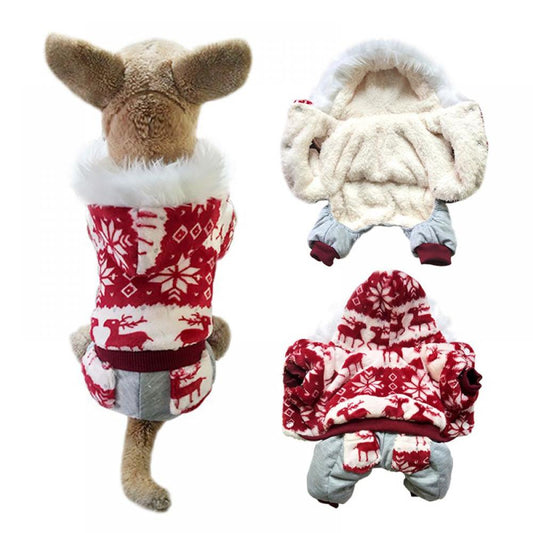 Small Dog Hooded Sweater Pet Snowflake Elk Four Legs Cotton Padded Coat, Dog Winter Warm Comfortable Hoodies Dog Apparel Christmas Costume Red M Animals & Pet Supplies > Pet Supplies > Dog Supplies > Dog Apparel Canopy M Red 