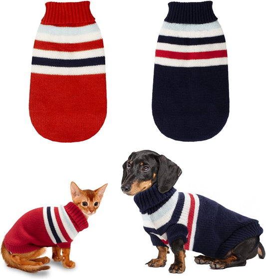 Rypet 2 Packs Striped Cat Sweater - Warm Knitted Sweater Turtleneck Cat Winter Clothes for Kittys and Small Dogs XS Animals & Pet Supplies > Pet Supplies > Dog Supplies > Dog Apparel Rypet X-Small (Pack of 2)  