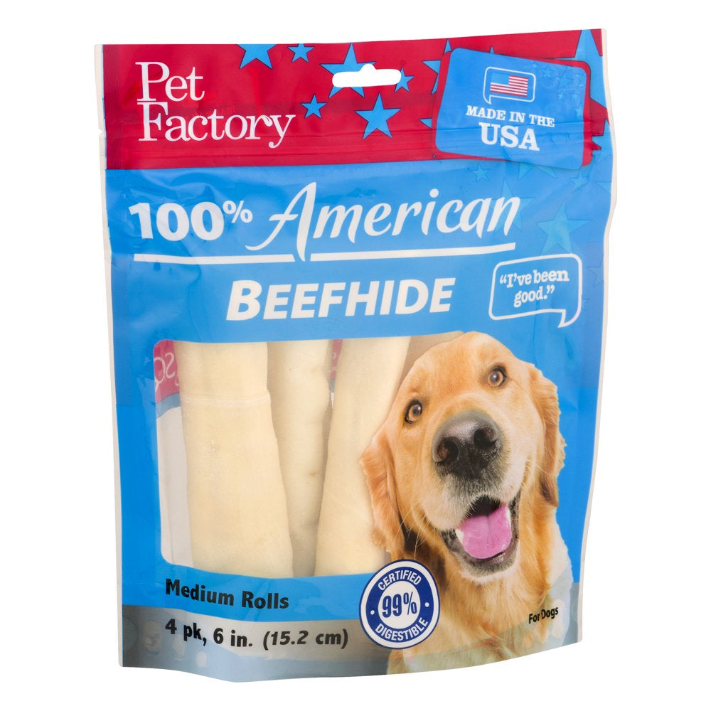 Pet Factory 100% American Beefhide Rolls Dog Chews, Medium (4 Count) Animals & Pet Supplies > Pet Supplies > Dog Supplies > Dog Treats Pet Factory, Inc.   