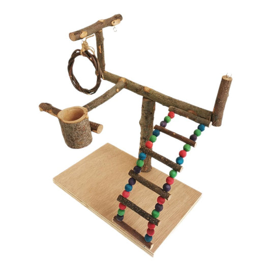 Pet Bird Play Stand, Parrot , Wooden Perch, Play Exercise, Gym Ladder, Style B 32X29X26Cm