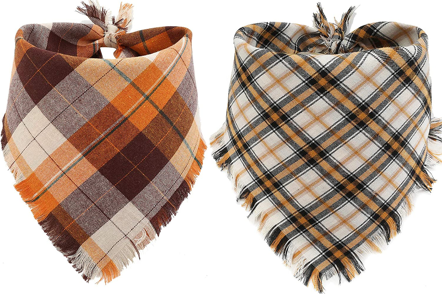 Fall Dog Bandana - Set of 2 Washable Reversible Square Plaid Pet Kerchief Scarf for Halloween Animals & Pet Supplies > Pet Supplies > Dog Supplies > Dog Apparel Pawskido   