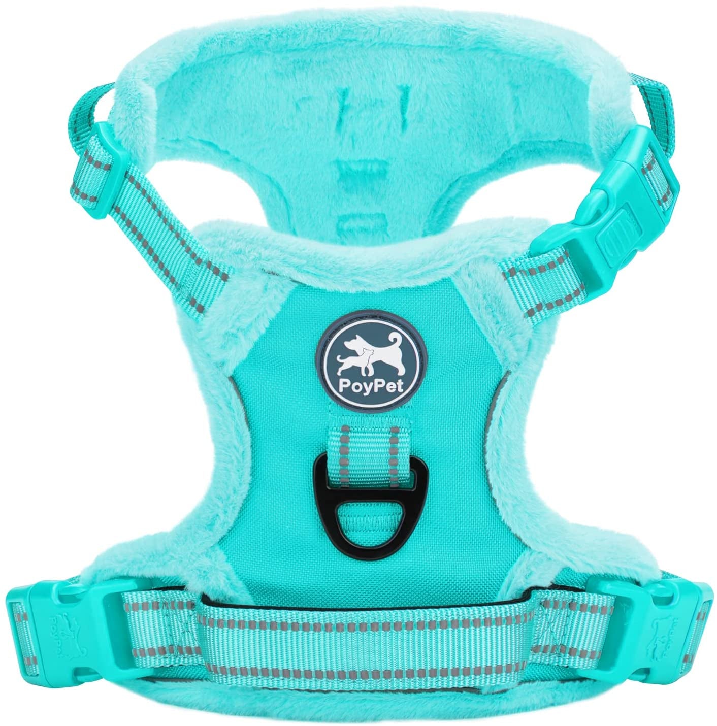 Poypet Plush Dog Harness, Soft Padded No Pull Vest Harness, Reflective Adjustable Escape Proof with Easy Control Handle for Small Medium Large Dogs(Checkered Red,L) Animals & Pet Supplies > Pet Supplies > Dog Supplies > Dog Apparel PoyPet Mint Blue Medium 