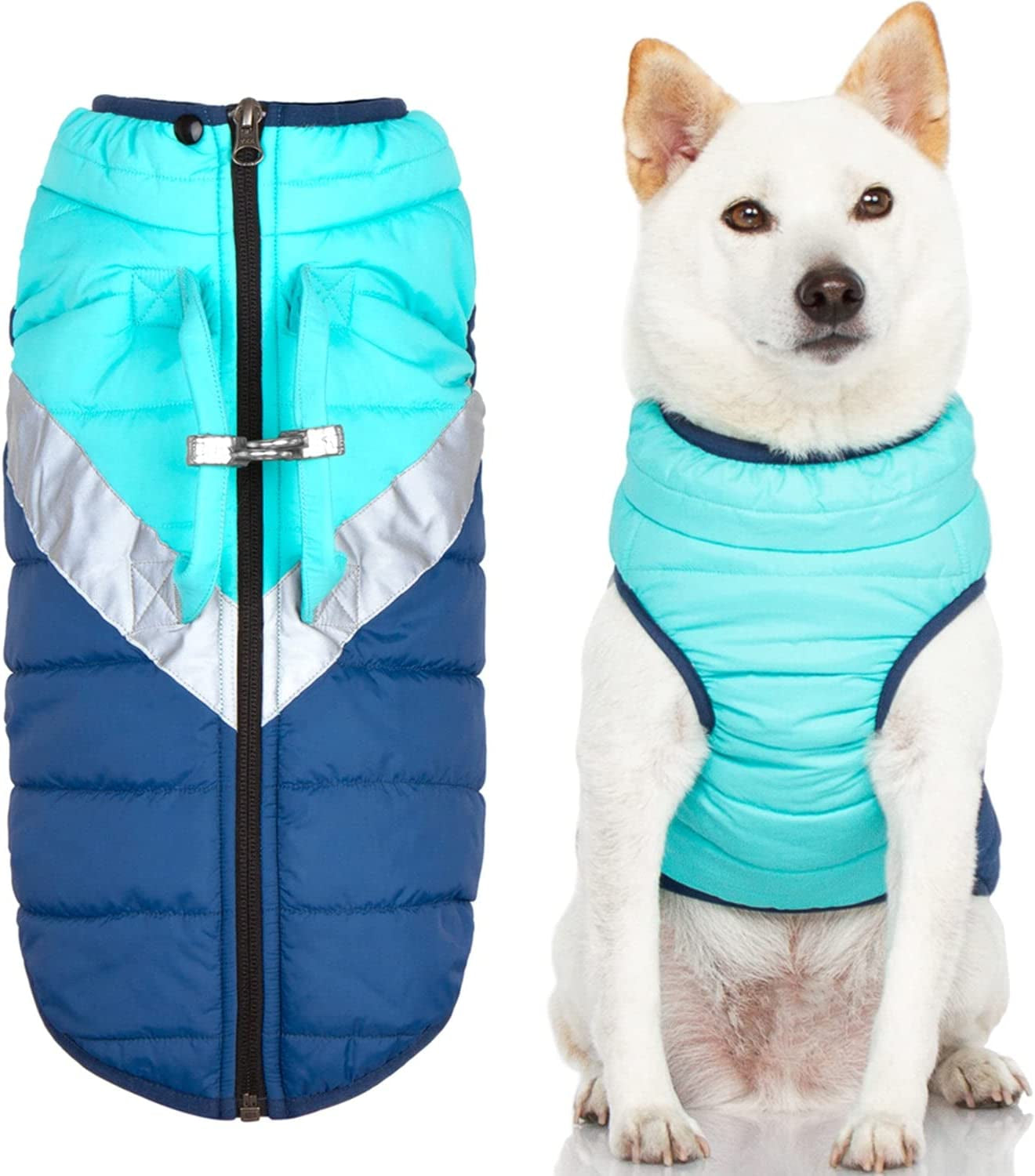 Gooby Mountaineer Dog Jacket - Jade, Medium - Warm Zip up Coat with Lift Handle and Dual O Ring Leash - Winter Water Resistant Small Dog Sweater - Dog Clothes for Small Dogs and Medium Dogs Animals & Pet Supplies > Pet Supplies > Dog Supplies > Dog Apparel Inafiction USA, Inc. dba Gooby Pet Fashion Mint Large chest (20.25") 