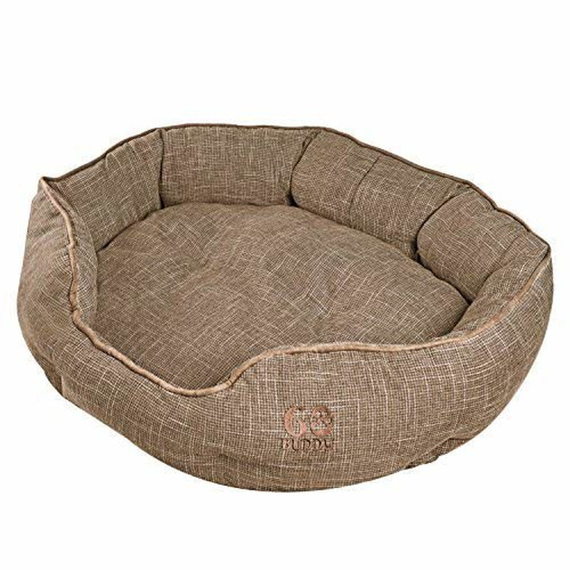 GOBUDDY round Pet Bed for Cats & Dogs - Ultra Soft & Comfortable Cuddler Pet Bed - Reversible Removable Linen Cushion Prevents Overheating - Improves Sleep for Small, Medium & Large Animals Animals & Pet Supplies > Pet Supplies > Cat Supplies > Cat Beds GOBUDDY L Brown 