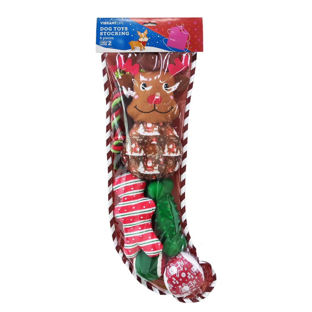 Vibrant Life Holiday 6 Piece Dog Toy Stocking Gift Set, Brown Animals & Pet Supplies > Pet Supplies > Dog Supplies > Dog Toys POLYTOYS Brown  