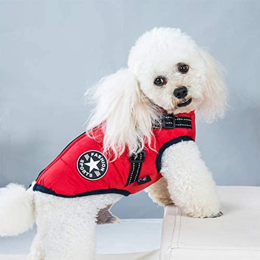 AMZTAN Pet Dog Winter Coat Cozy Waterproof Windproof Dog Outdoor Jacket, Adjustable Pet Vest with Harness & D Rings, Thick Warm Polar Fleece Lining, for Small Medium Large Dogs Animals & Pet Supplies > Pet Supplies > Dog Supplies > Dog Apparel AMZTAN Red Small 