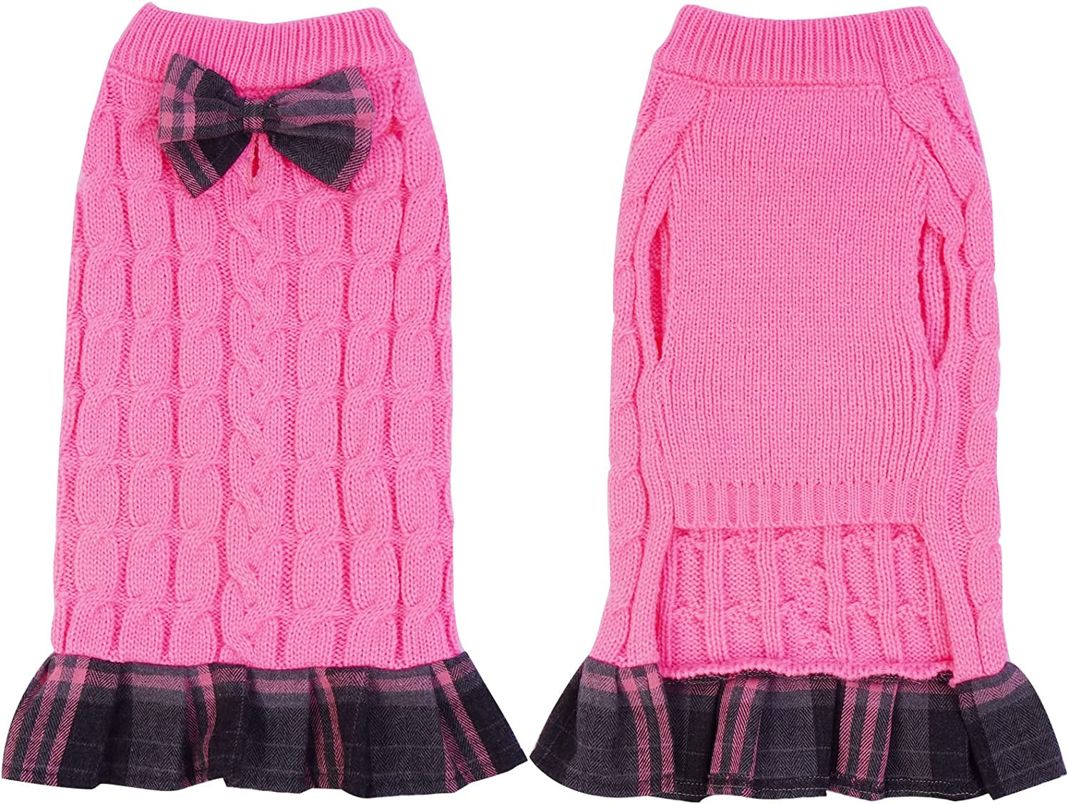 Kuoser Dog Sweater, Dog British Style Sweater Dress Warm Dog Sweaters Knitwear Vest Turtleneck Pullover Dog Coat for Small Medium Dogs Puppies Bulldog for Fall Winter with Leash Hole M Animals & Pet Supplies > Pet Supplies > Dog Supplies > Dog Apparel Kuoser Pink X-Large 