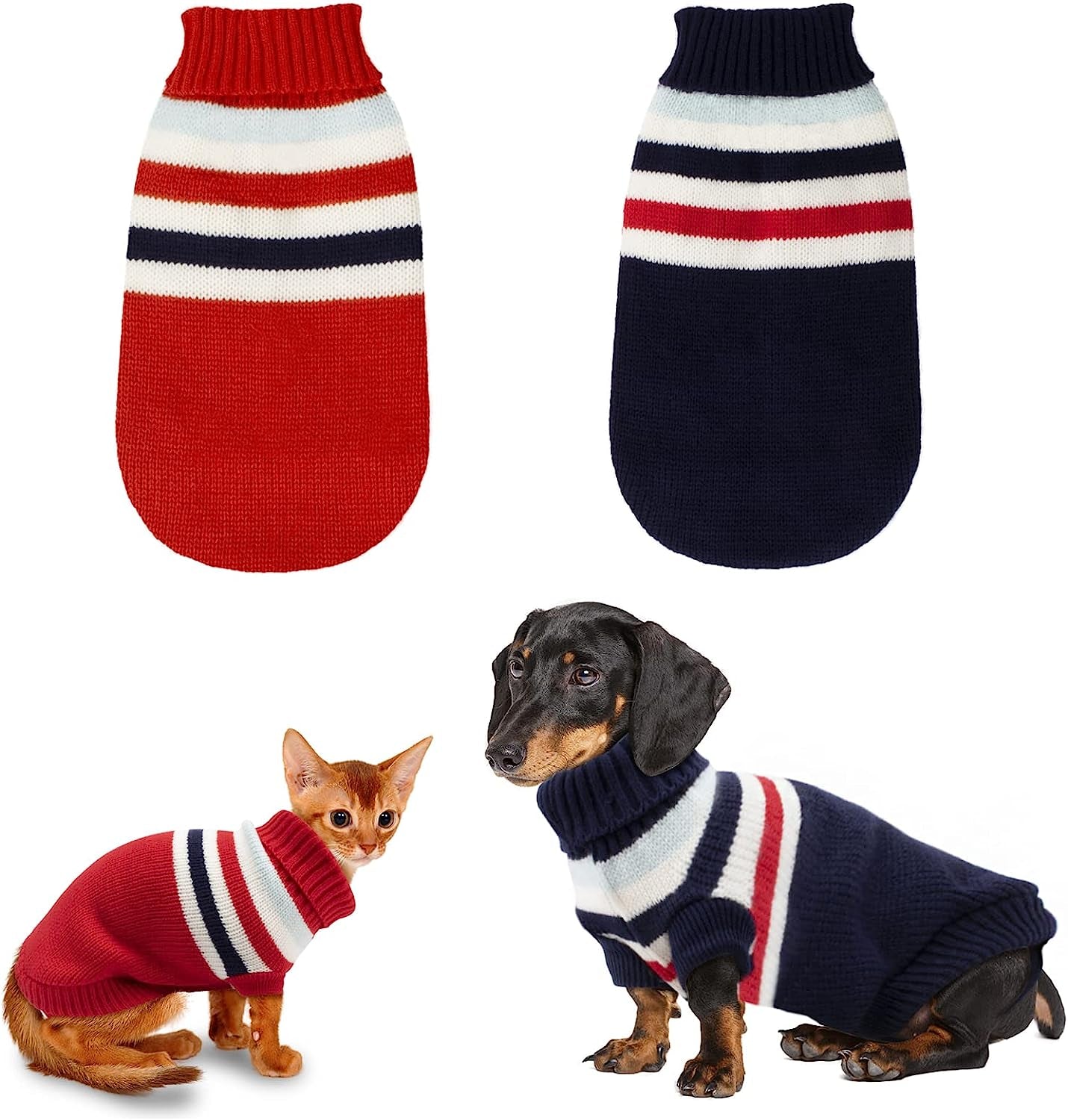 Rypet 2 Packs Striped Cat Sweater - Warm Knitted Sweater Turtleneck Cat Winter Clothes for Kittys and Small Dogs XS Animals & Pet Supplies > Pet Supplies > Dog Supplies > Dog Apparel Rypet Small (Pack of 2)  