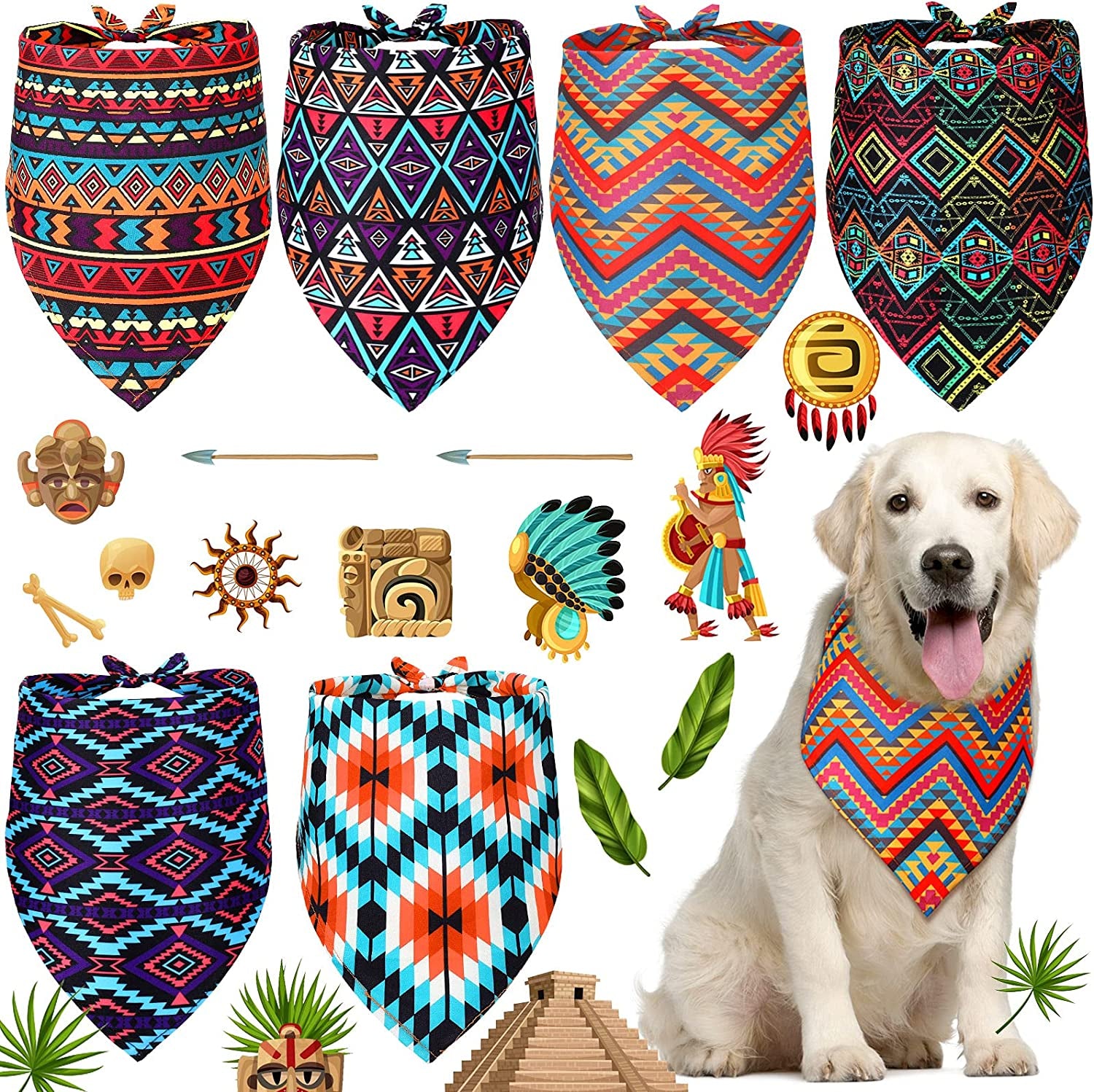 6 Pieces Aztec Mexico Dog Bandana Tribal Pattern Pet Triangle Bib Dog Scarf Accessories for Dogs Cats Pets (Large) Animals & Pet Supplies > Pet Supplies > Dog Supplies > Dog Apparel Weewooday   