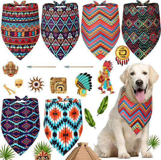 6 Pieces Aztec Mexico Dog Bandana Tribal Pattern Pet Triangle Bib Dog Scarf Accessories for Dogs Cats Pets (Large) Animals & Pet Supplies > Pet Supplies > Dog Supplies > Dog Apparel Weewooday   