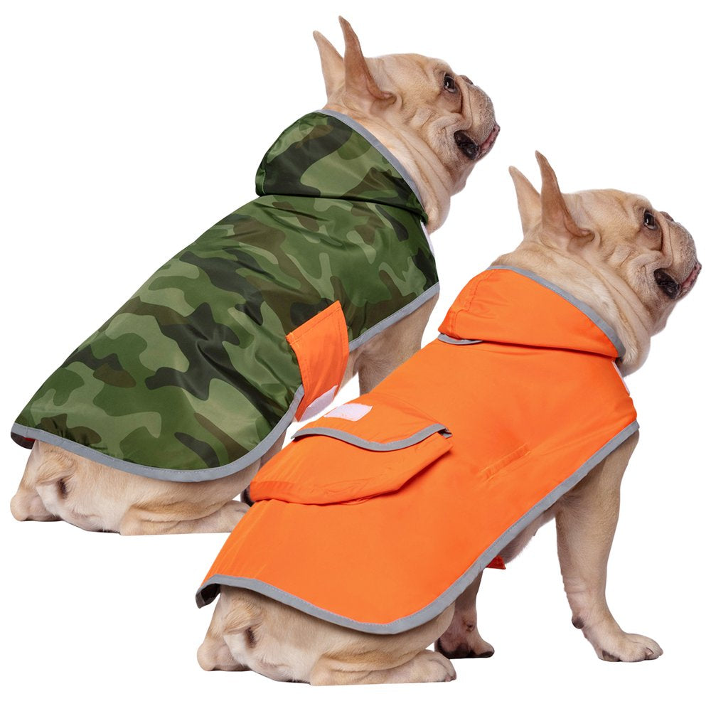 HDE Reversible Dog Raincoat Hooded Slicker Poncho Rain Coat Jacket for Small Medium Large Dogs Dinosaurs - XXL Animals & Pet Supplies > Pet Supplies > Dog Supplies > Dog Apparel HDE M Camo / Orange 