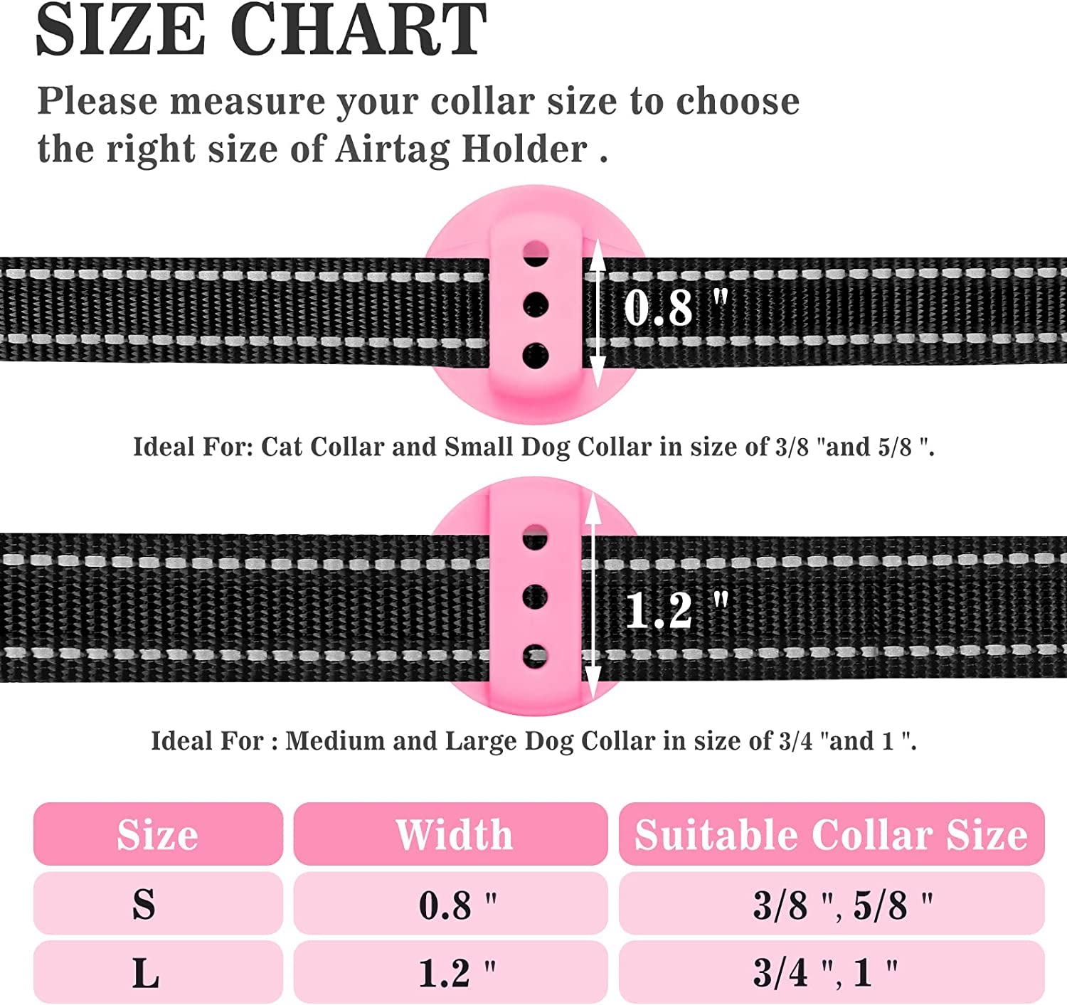 MOOGROU Airtag Dog Collar Holder 2 Pack,Newest Premium Protective Case for Apple Air Tag Tracker,Lightweight Silicone Airtag Case for Cat Collar Pet Loops,Waterproof Airtag.Dog Collar Holder Pink S